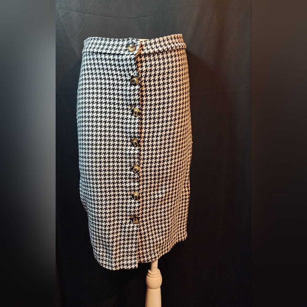 Kivenst High Fashion Houndstooth Button up Pencil Skirt